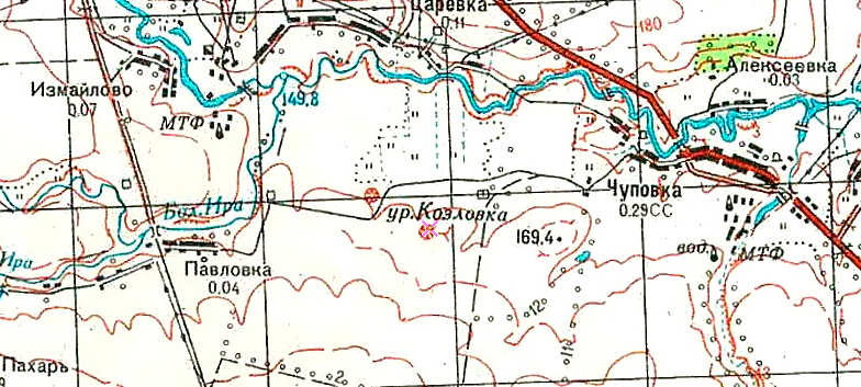 Карты населённых пунктов. Фрагмент топографической карты Тамбовской области, где обозначено урочище Козловка