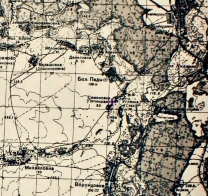 Фрагмент карты генштаба РККА, где обозначена деревня Пятницкая