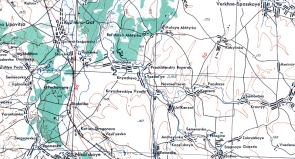 Фрагмент американской карты 1950-х годов, где обозначен посёлок Раздолье