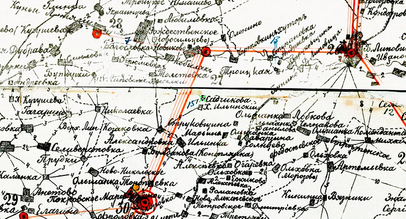 Карты населённых пунктов. Фрагмент карты Тамбовского уезда, где обозначена деревня Садчиково