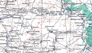 Фрагмент американской карты 1950-х годов, где обозначена деревня Семёновка