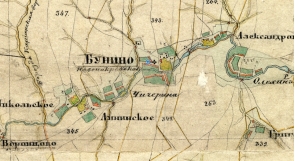 Фрагмент карты Менде, где обозначено село Кариан (Бунино)