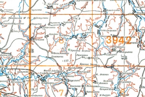 Фрагмент карты РККА, где обозначен посёлок Красный Кариан
