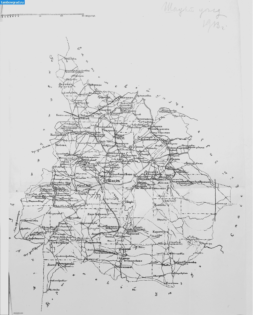 Карты Тамбовской губернии. Карта Шацкого уезда 1913 года