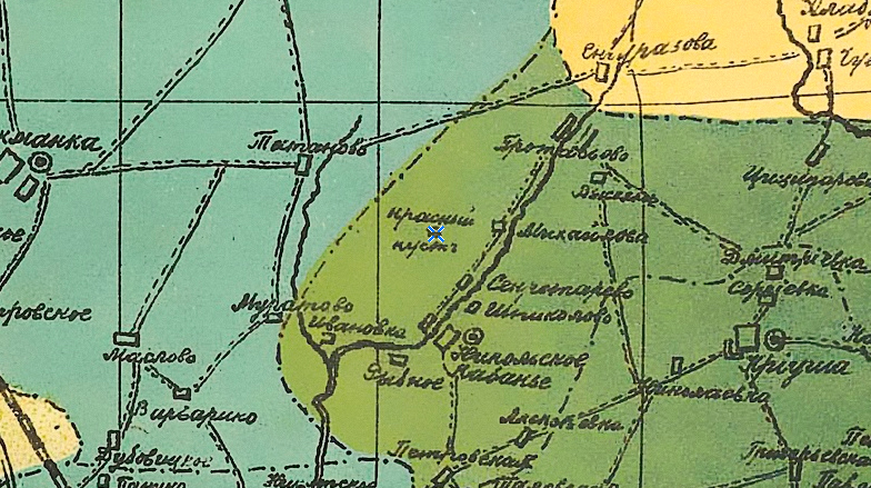 Карты населённых пунктов. Фрагмент карты Борисоглебского уезда, где обозначен посёлок Красный Куст