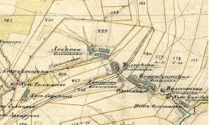 Фрагмент карты Менде, где обозначена деревня Лобкова (Ольшанка)