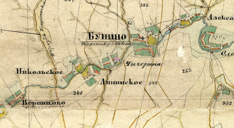 Карты населённых пунктов. Фрагмент карты Менде, где обозначена деревня Чичерино