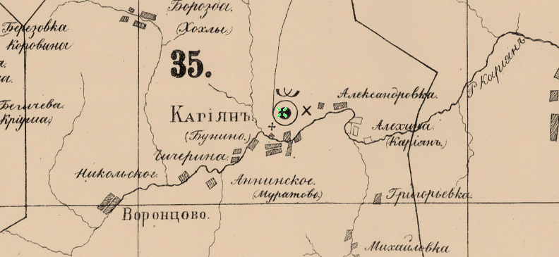 Карты населённых пунктов. Фрагмент карты Тамбовского уезда, где обозначено село Кариан