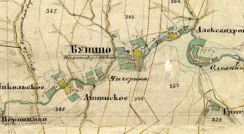 Карты населённых пунктов. Фрагмент карты Менде, где обозначено село Кариан (Бунино)
