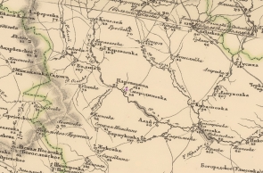 Фрагмент карты Шуберта 1826-1840 годов, где обозначена деревня Смородиновка